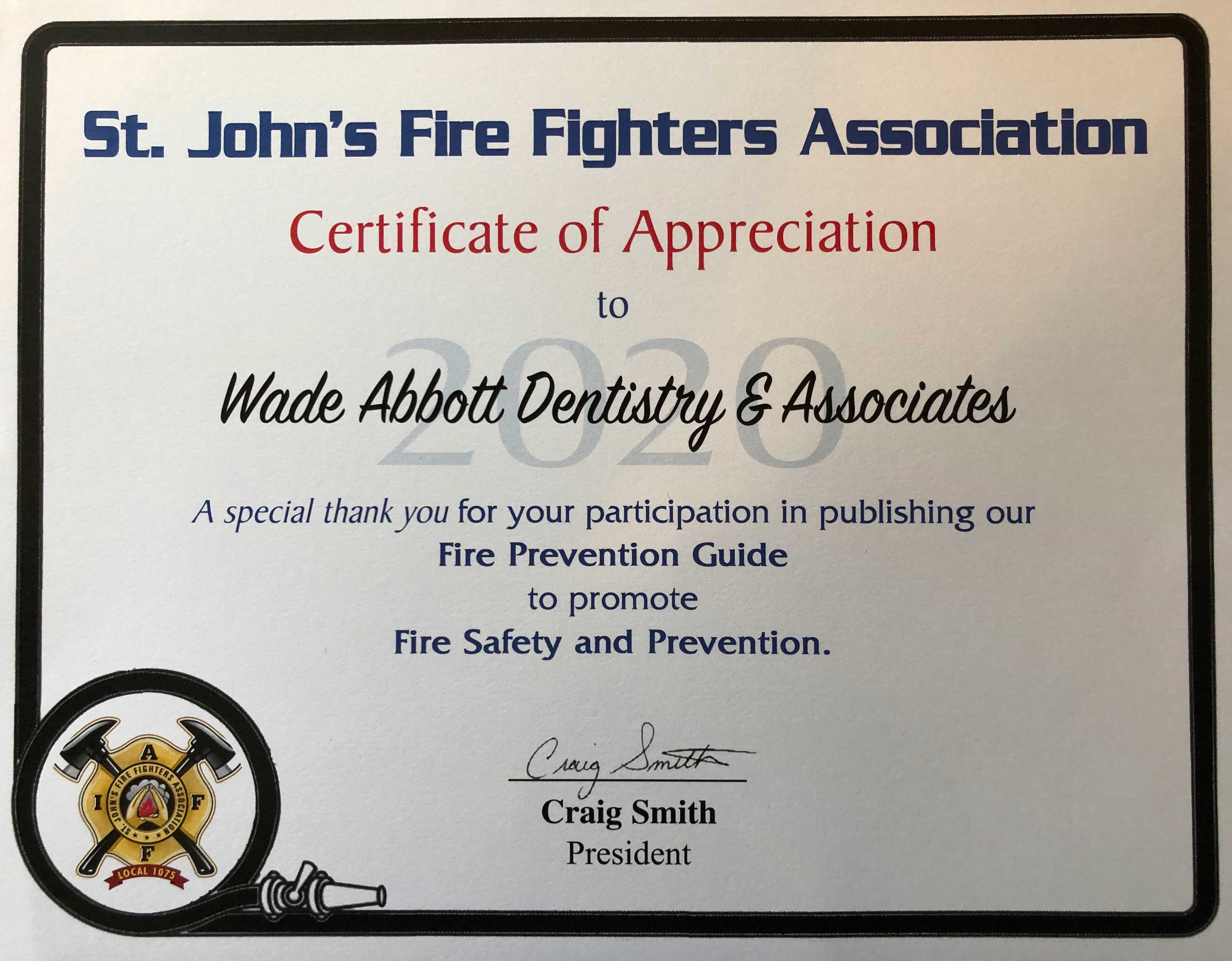 firefighter-certificate Supporting Local: St. John's Firefighter's Association.